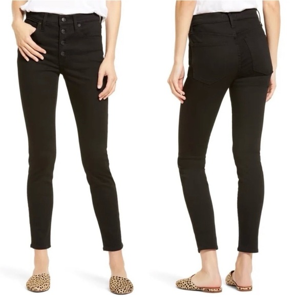 Madewell 9" Mid-Rise Button Front High Waist Skinny Jeans Black Size 28 - Picture 1 of 12